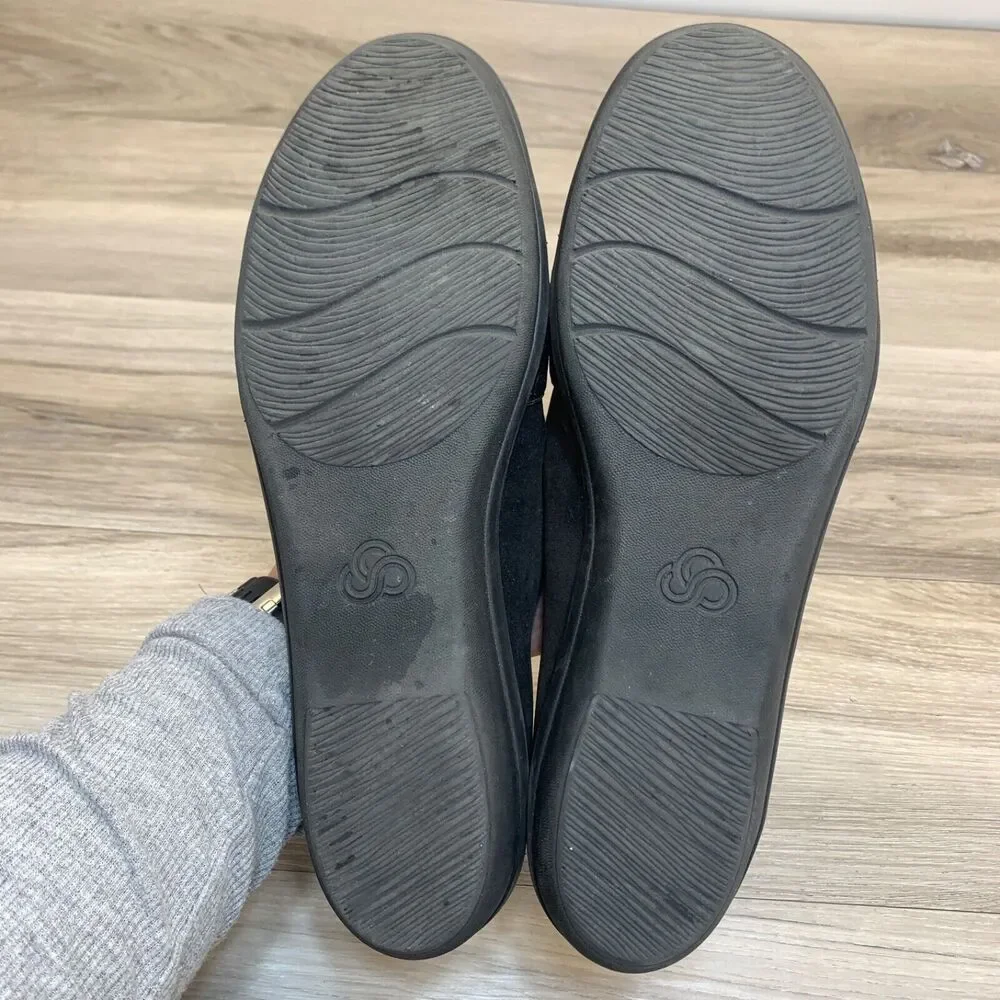 Clarks Womens Ayla Sloane Black‎ Cloudsteppers Slip On Comfort Flats Size 8.5 W